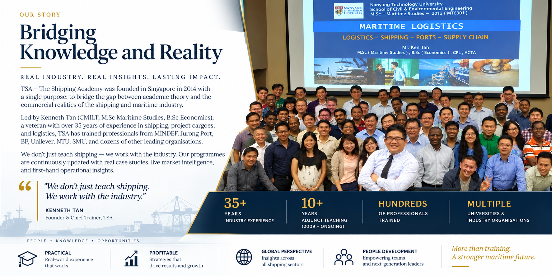 Bridging Knowledge and Reality — TSA The Shipping Academy NTU Maritime Logistics class group photo with Kenneth Tan