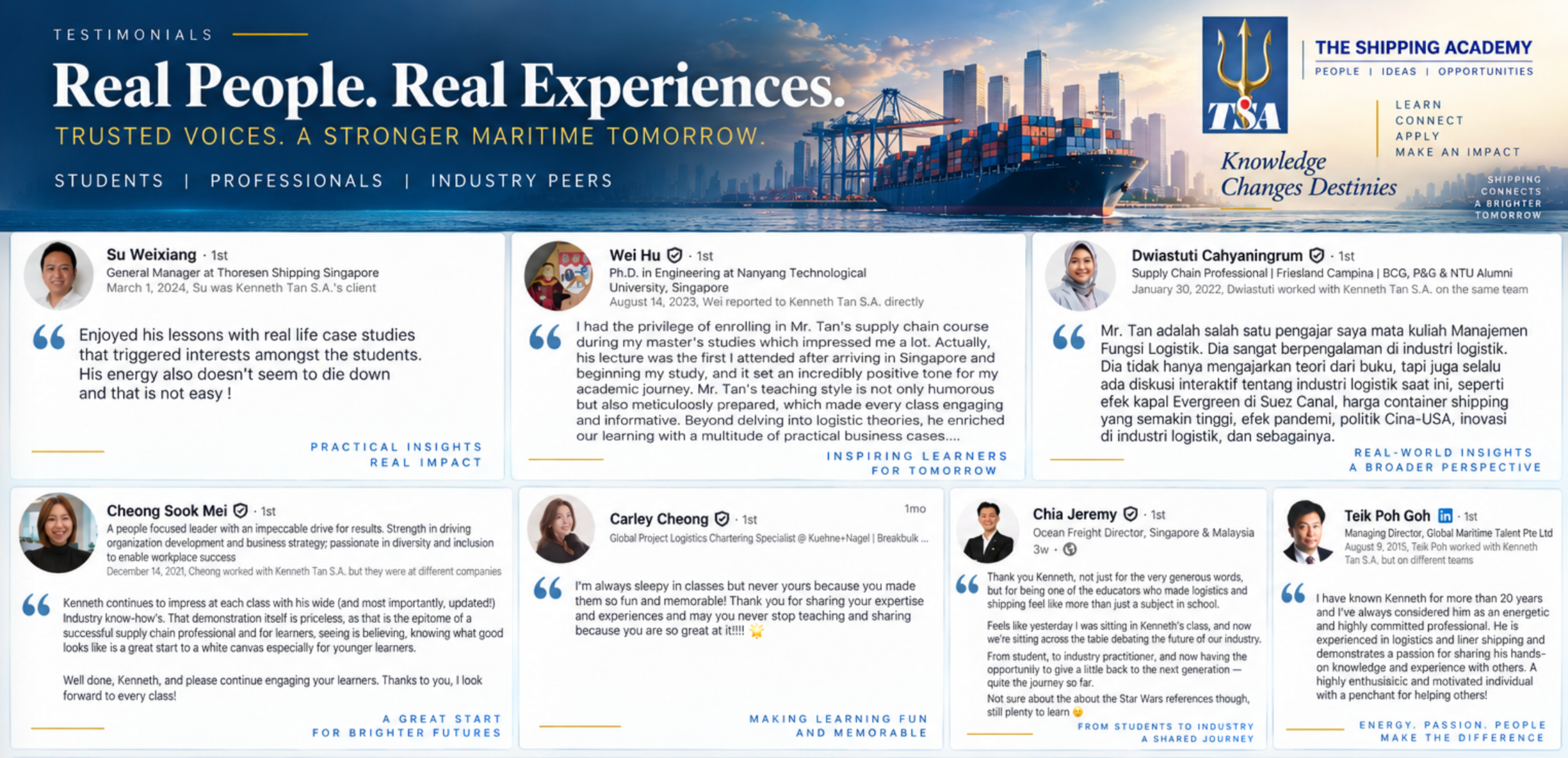 Real People. Real Experiences. — LinkedIn recommendations from Su Weixiang, Wei Hu, Dwiastuti Cahyaningrum, Cheong Sook Mei, Carley Cheong, Chia Jeremy and Teik Poh Goh