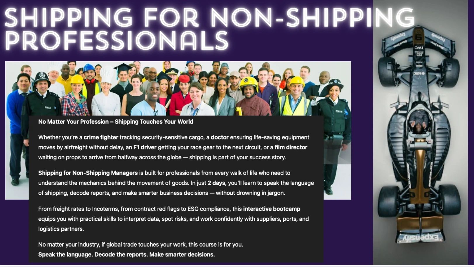 Shipping for Non-Shipping Professionals course flyer